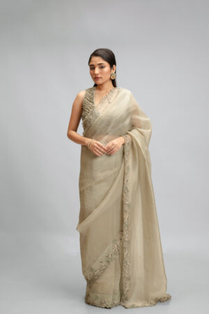 Silk Organza Saree With Fringe Blouse