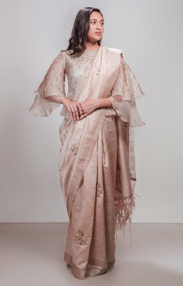 Silk chanderi embroidered saree set