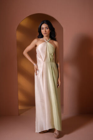 Silk Ombre Dress With Neckline Detail