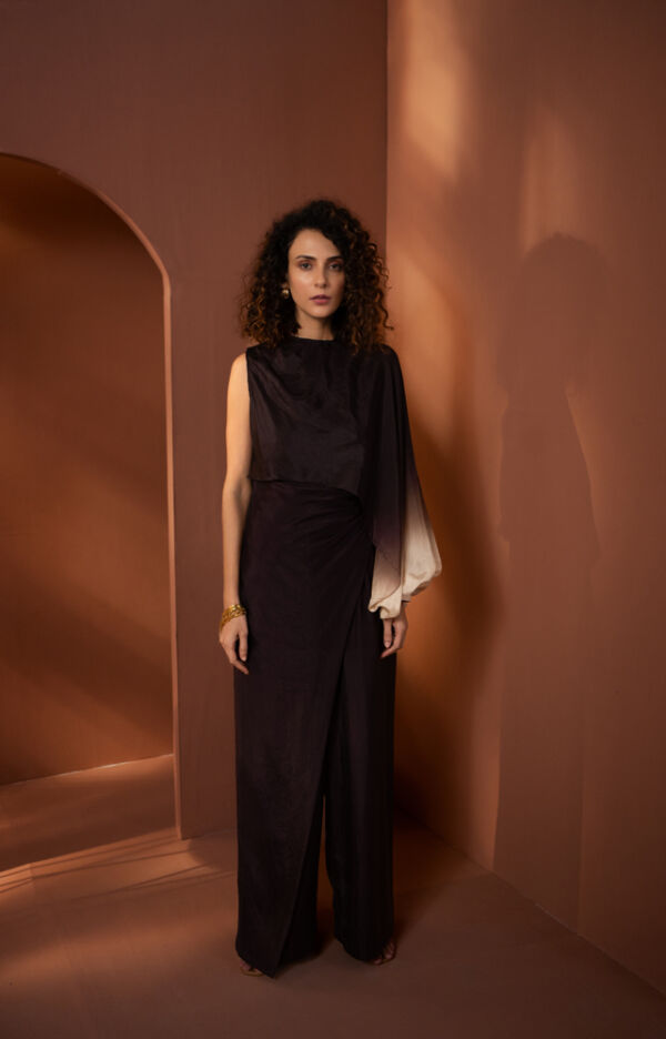 Ombre Silk Cape Jumpsuit Set