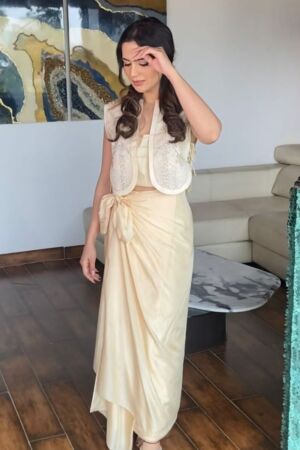Hand Embroidered Bib Top And Skirt Set