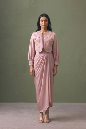 Pink Bib Jacket And Skirt Set
