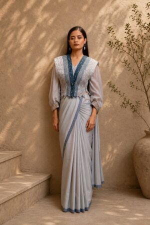 Corded Jacket Saree Set