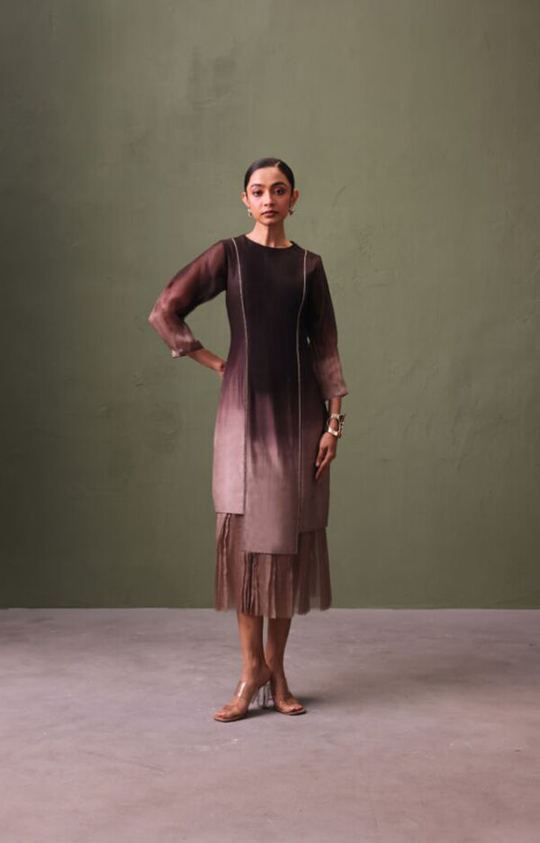 Silk Ombré Dress With Organza Hem