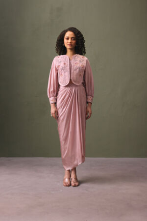 Pink Bib Jacket And Skirt Set