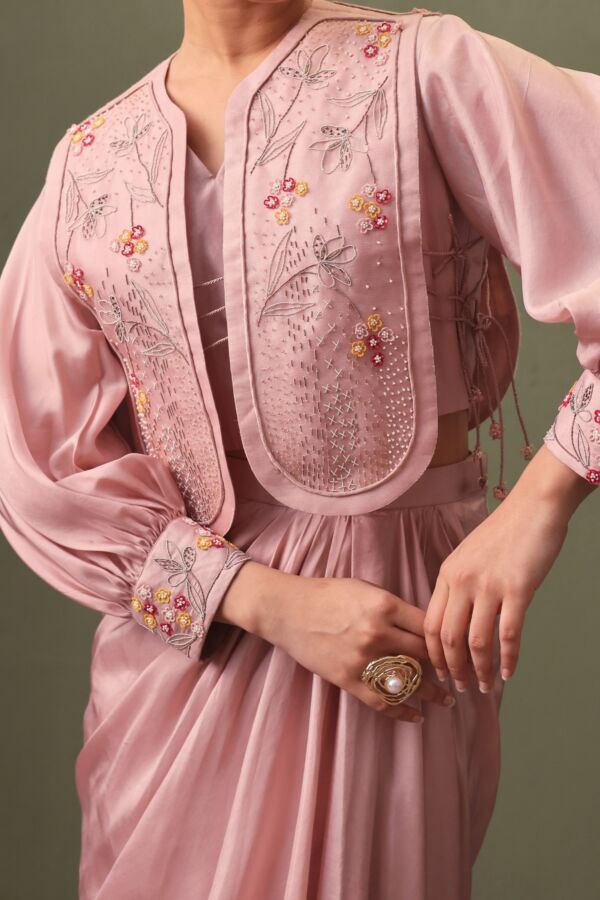Pink Bib Jacket And Skirt Set