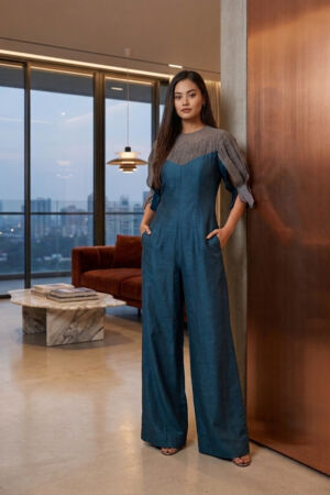 Silk Hand Embroidered Jumpsuit