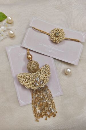 Gold Beaded Tassel Lumba and Rakhi Set