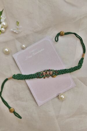 Green beaded crochet Rakhi