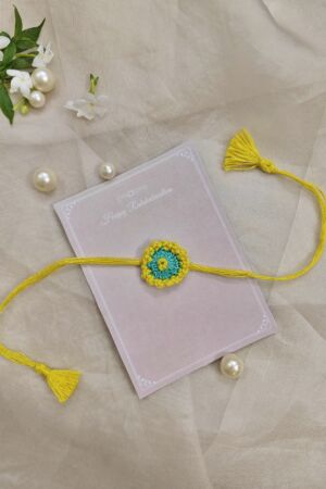 Yellow crochet rakhi