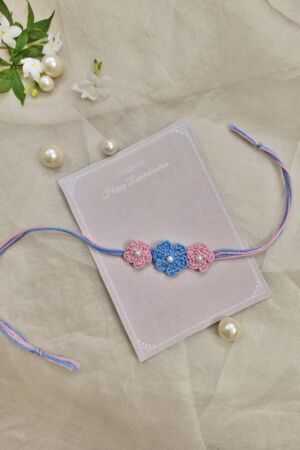 Crochet Rakhi in pink & blue